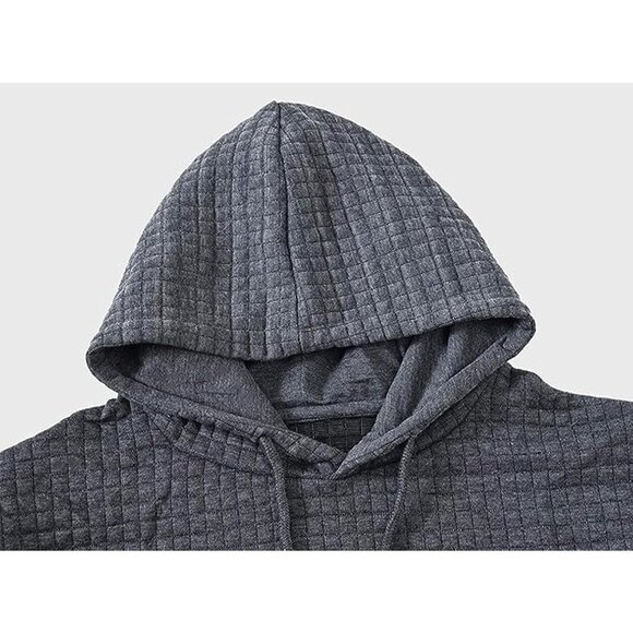 Men's Dark Grey Pullover Hoodies Long Sleeve Draw String Hooded Sweat Shirt - Picture 3 of 6